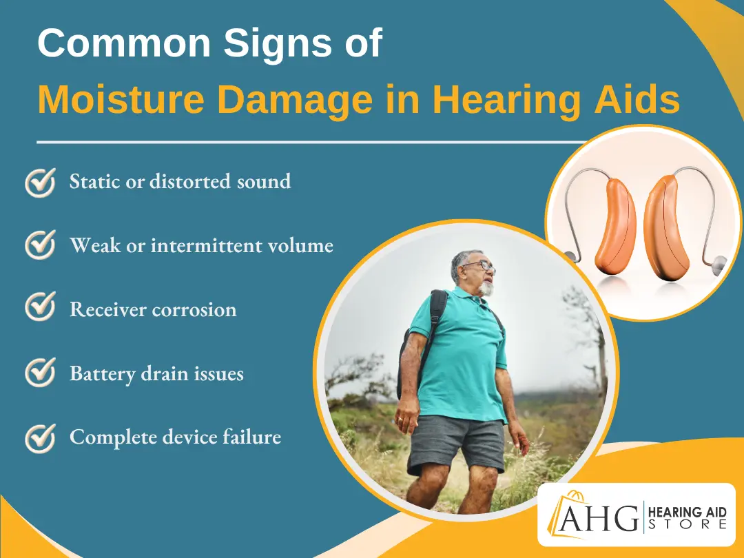 Signs of moisture damage in hearing aids
